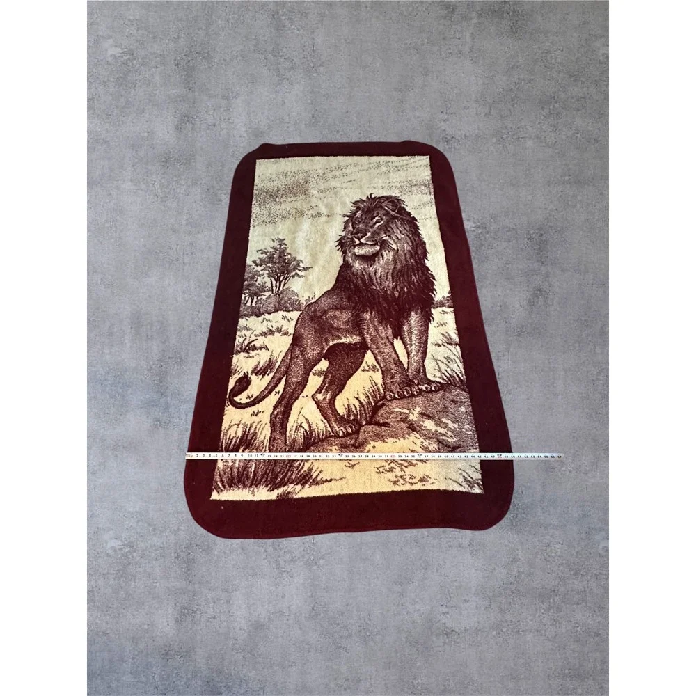 Vintage San Marcos Lion Blanket 81x50 Burgundy Plush Fleece Throw
